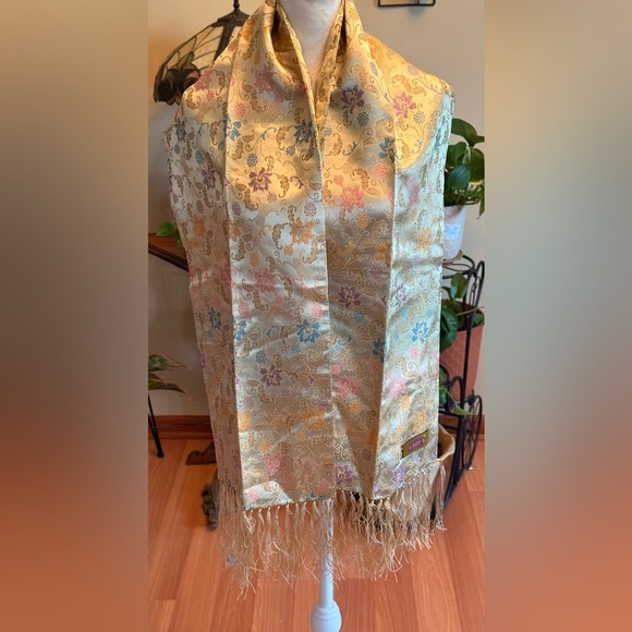 Vintage Brocade Wrap Special Occasion Wrap Fringe Scarf  Measurements 58x10.75 - Picture 1 of 11